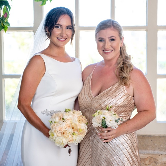 Adrianna Papell Gold sequined formal gown size 14 - Picture 7 of 11